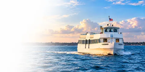 Fire Island ferry docked at the Bay Shore marina