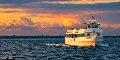 Fire Island ferry docked at the Bay Shore marina